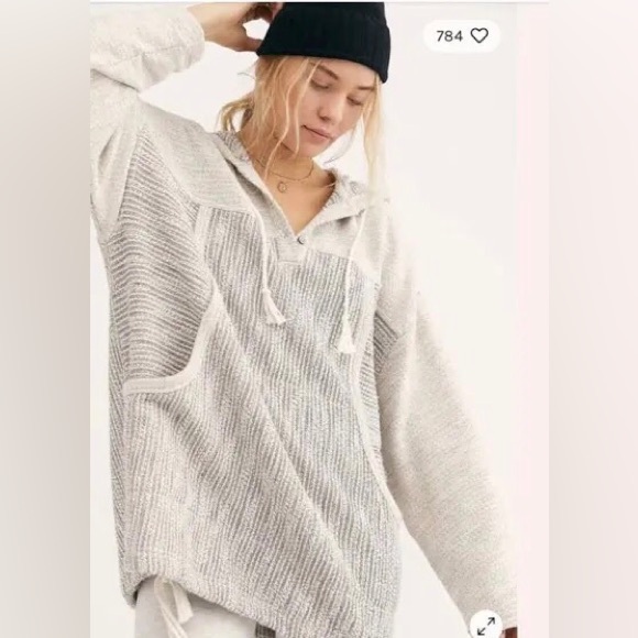 NWT Free People FP Beach Baja Babe Very Oversized Hooded Pullover in Ivory-Rare - Picture 4 of 9